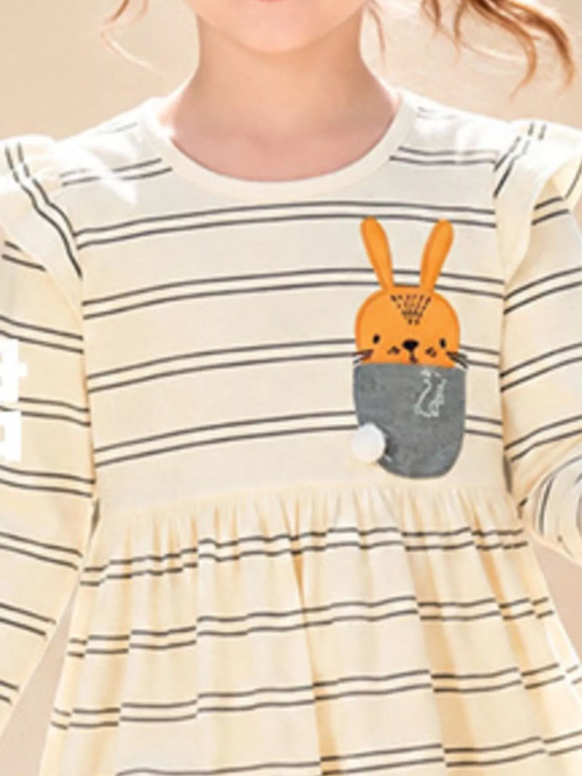 Children's Striped Long-Sleeve Dress with Rabbit Pocket Detail - Lilixa.store