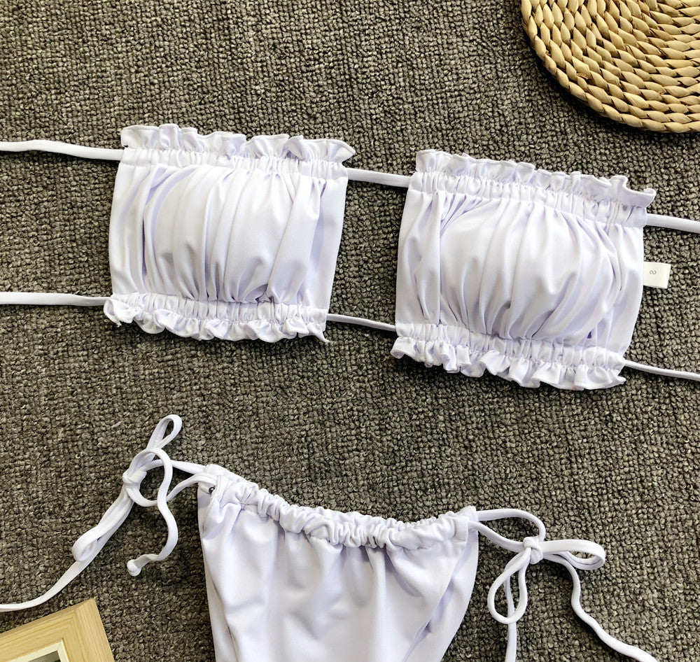 Frill Trim Ruched Bikini Set - Lilixa.store