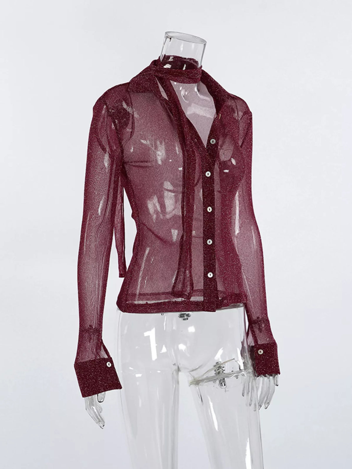 Button Down Long Sleeve Shirt with Scarf, view 5