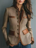 Full Size Contrast Trim Tweed Outerwear Plus Size - Lilixa.store