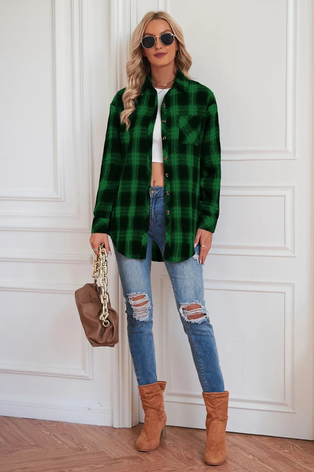 Plaid Button Up Dropped Shoulder Outerwear - Lilixa.store