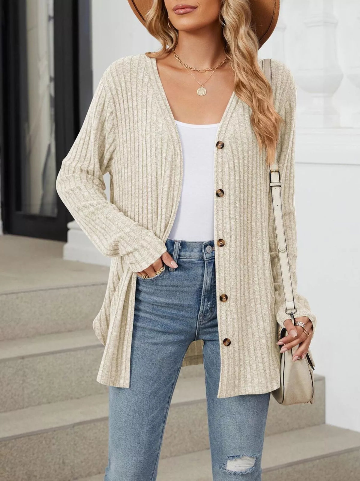 Ribbed Button-Up Cardigan - Lilixa.store