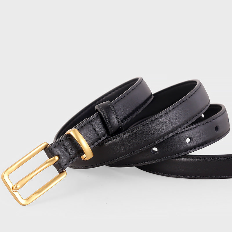 Leather Skinny Belt with Golden Buckle - Lilixa.store