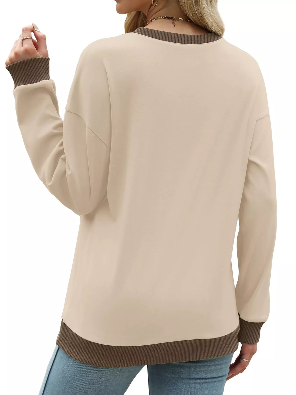 Contrast Trim Crew Neck Casual Sweatshirt - Lilixa.store