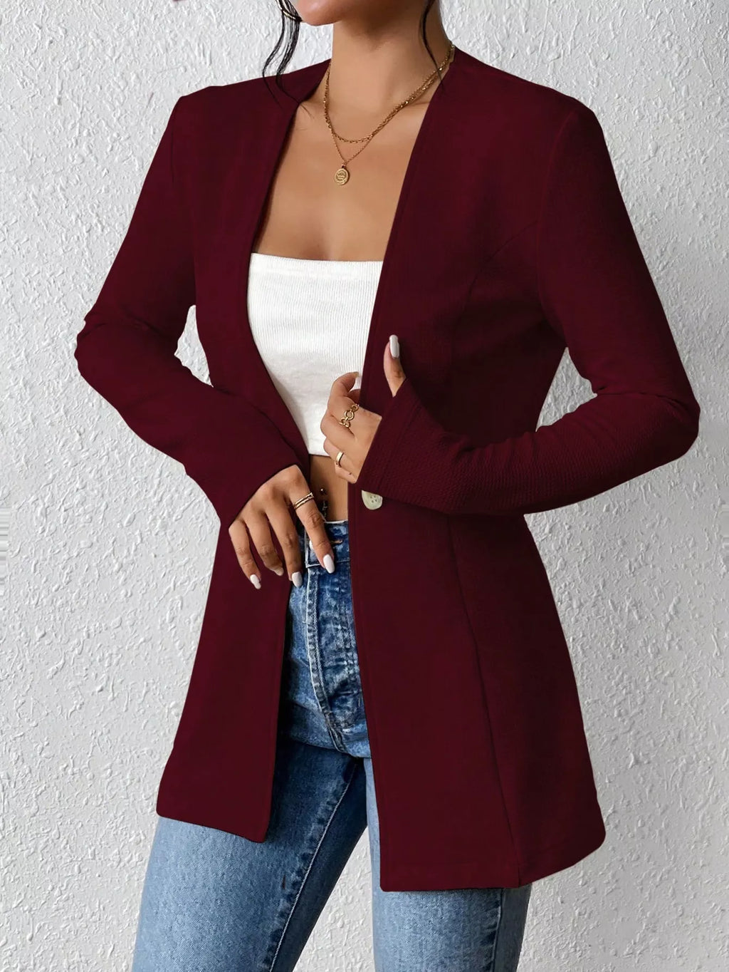 One Button Long Sleeve Blazer - Lilixa.store