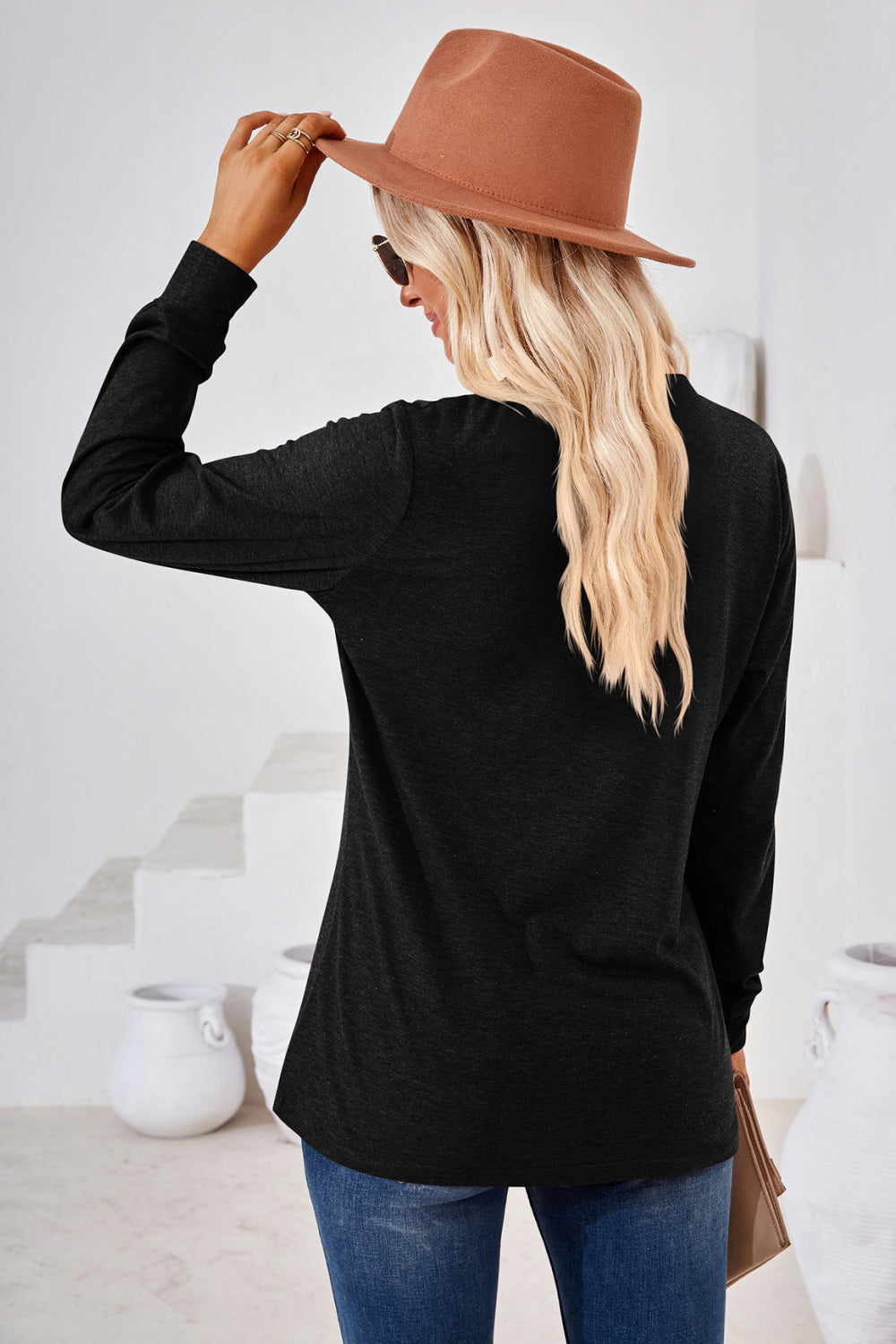 V-Neck Buttoned Long Sleeve Blouse, view 13