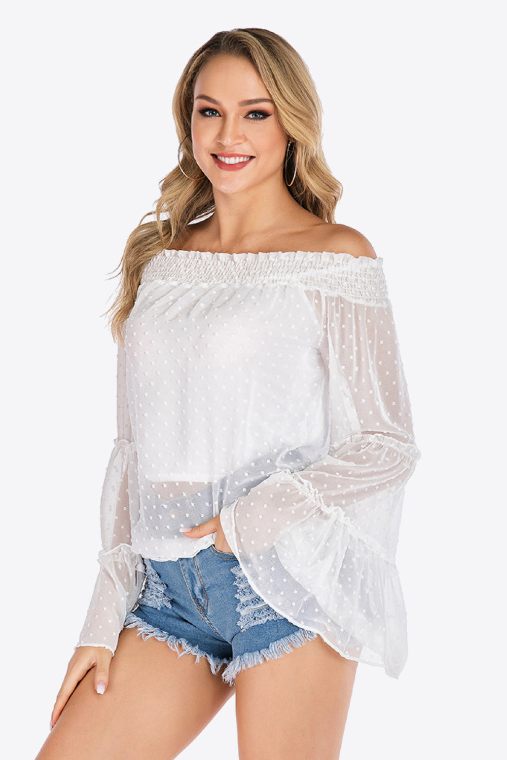 Swiss Dot Off-Shoulder Blouse - Lilixa.store