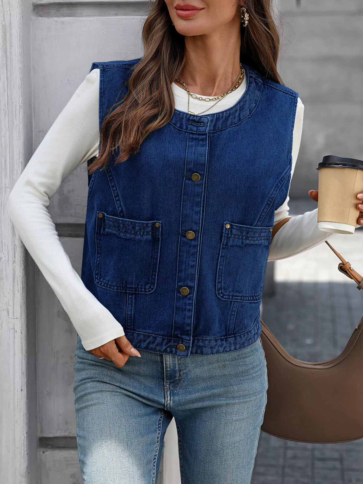 Button-Down Denim Vest - Lilixa.store