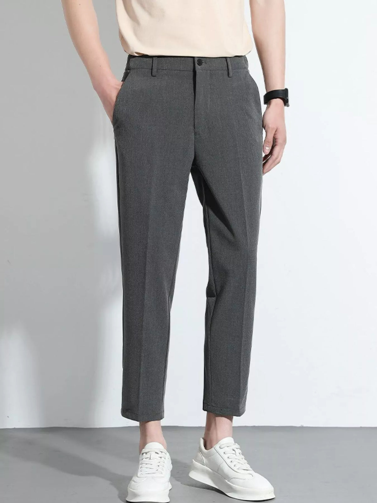 Men's Slim Fit Cropped Pants in Dark Gray