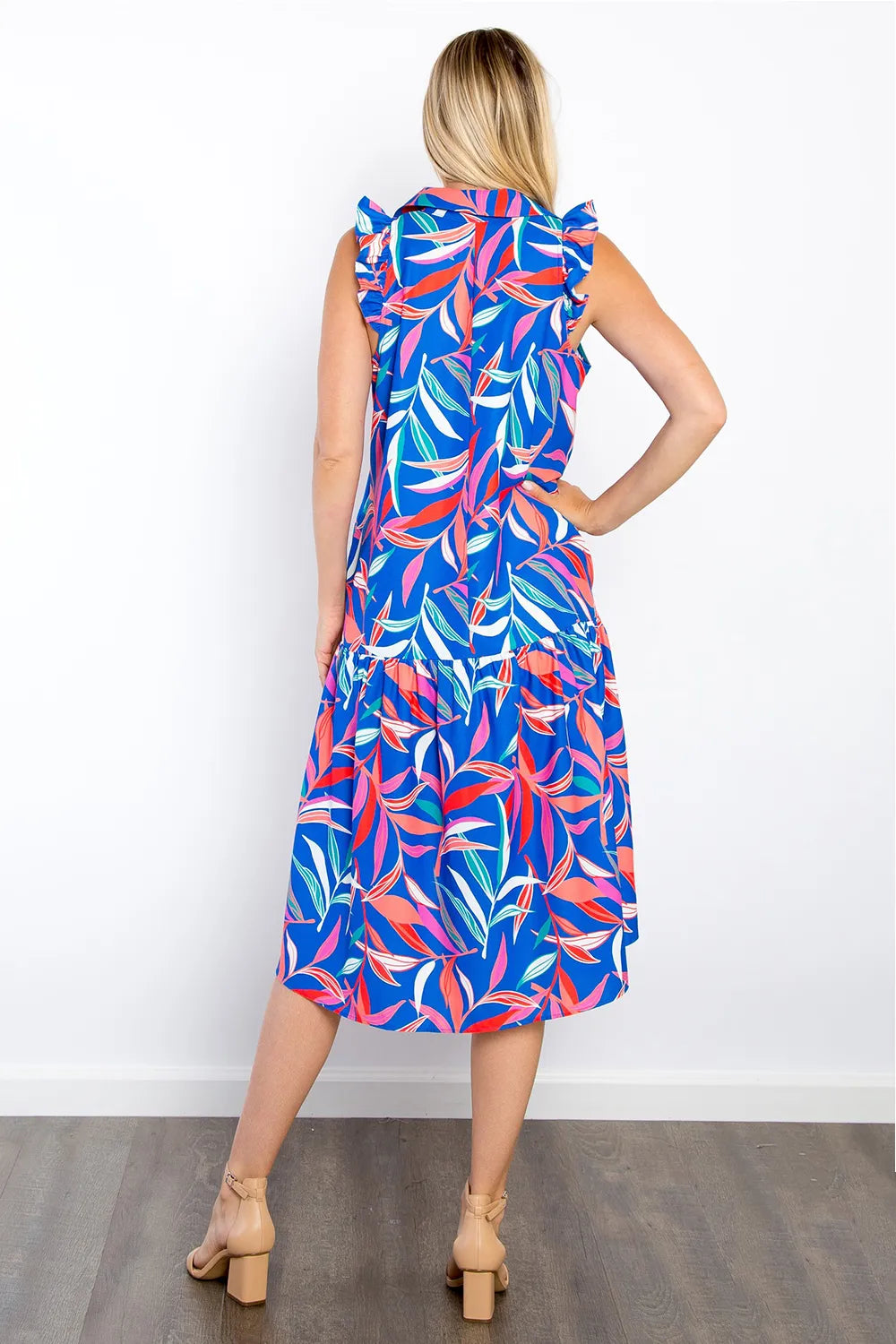 Be Stage Print Ruffled Midi Dress with Pockets - Lilixa.store