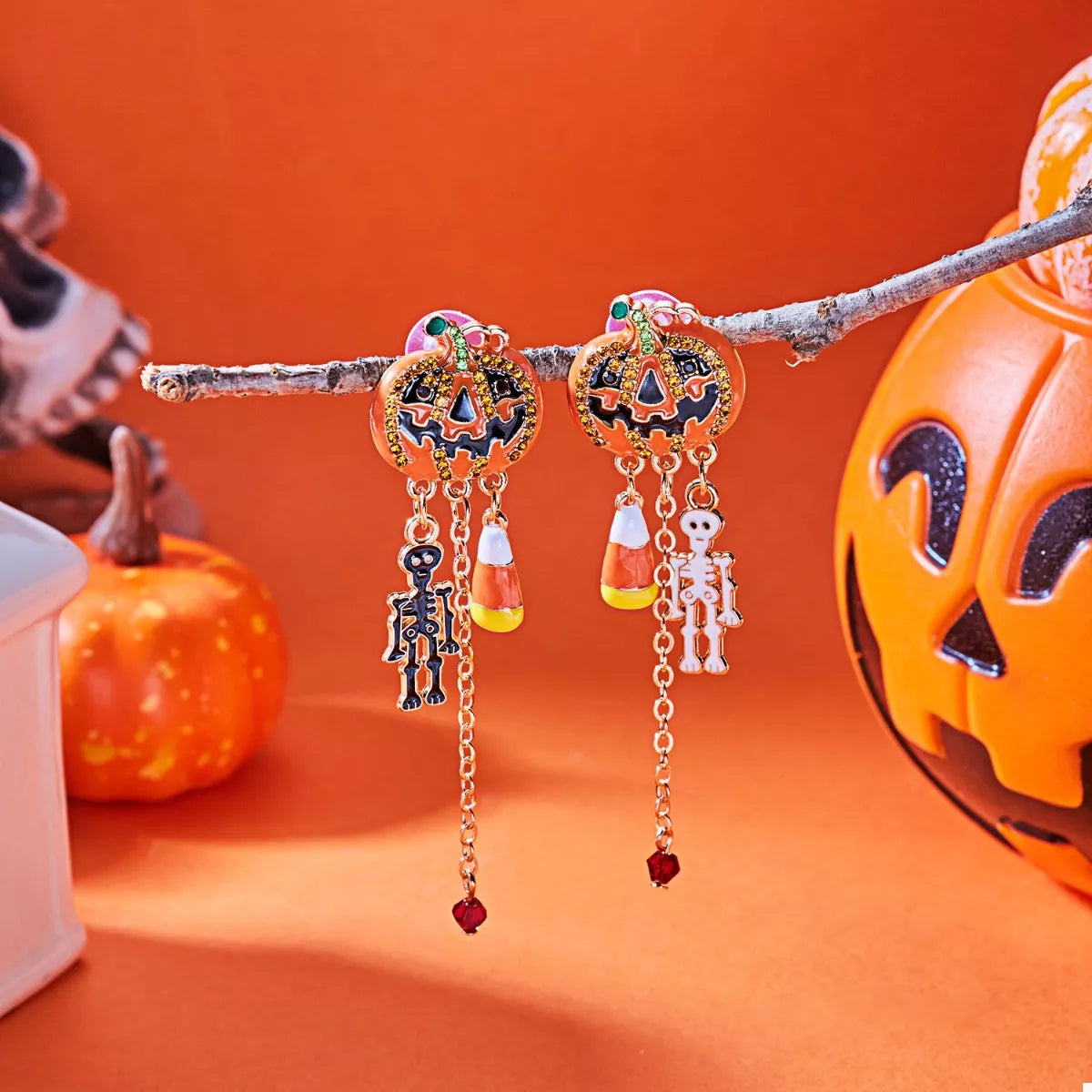 Halloween Pumpkin Drop Chain Earrings - Lilixa.store