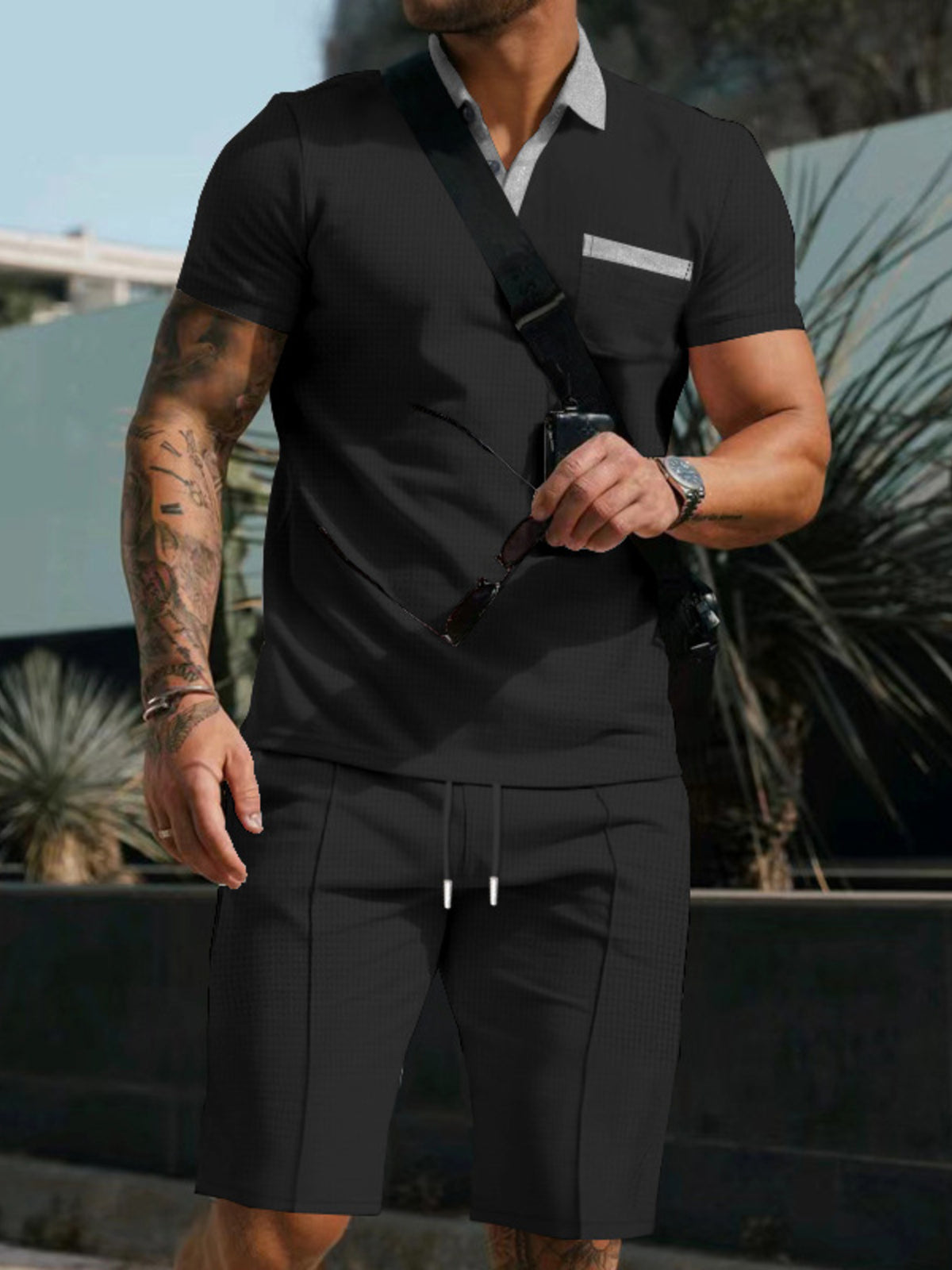 Men's Full Size Casual Short Sleeve Polo & Shorts Set Plus Size - Lilixa.store