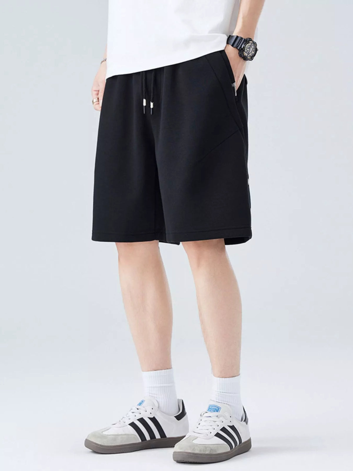 Men's Plus Size Drawstring Casual Shorts in Black