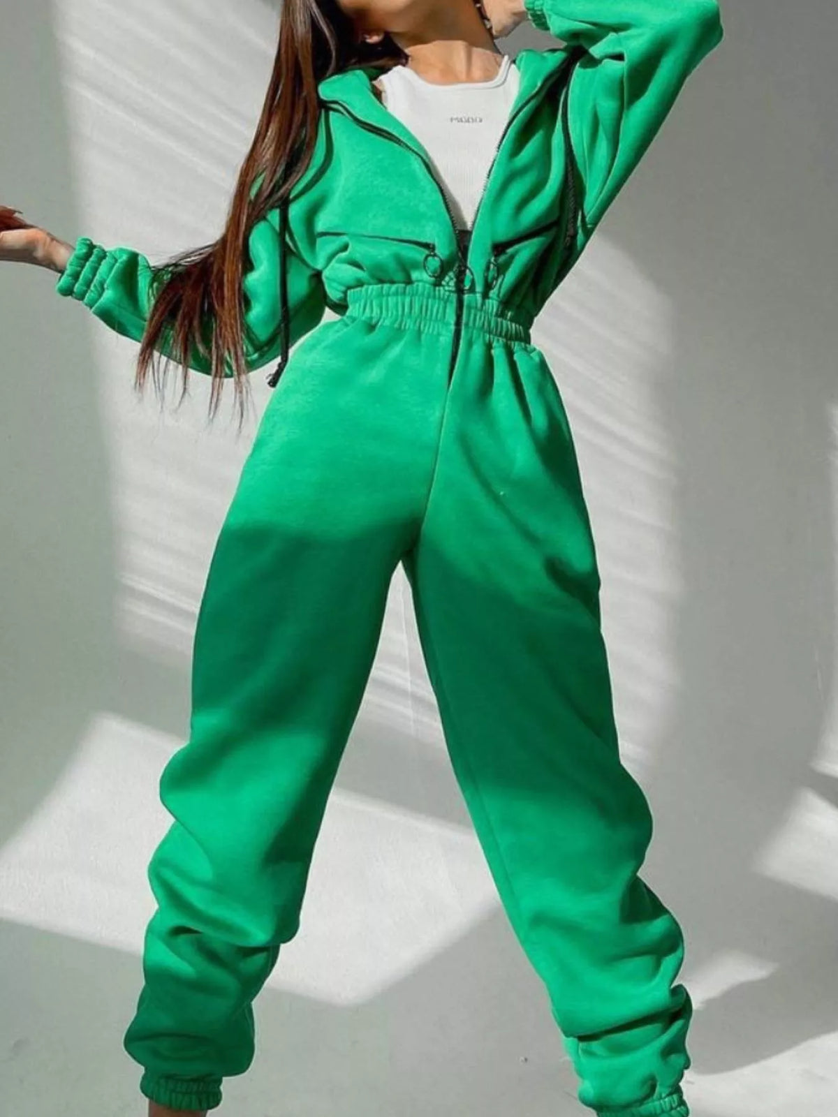 Hooded Zip-Up Long Sleeve Jumpsuit - Lilixa.store