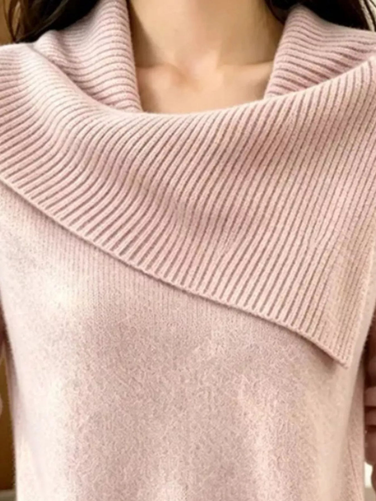 Full Size Asymmetric Ribbed Collar Sweater Plus Size