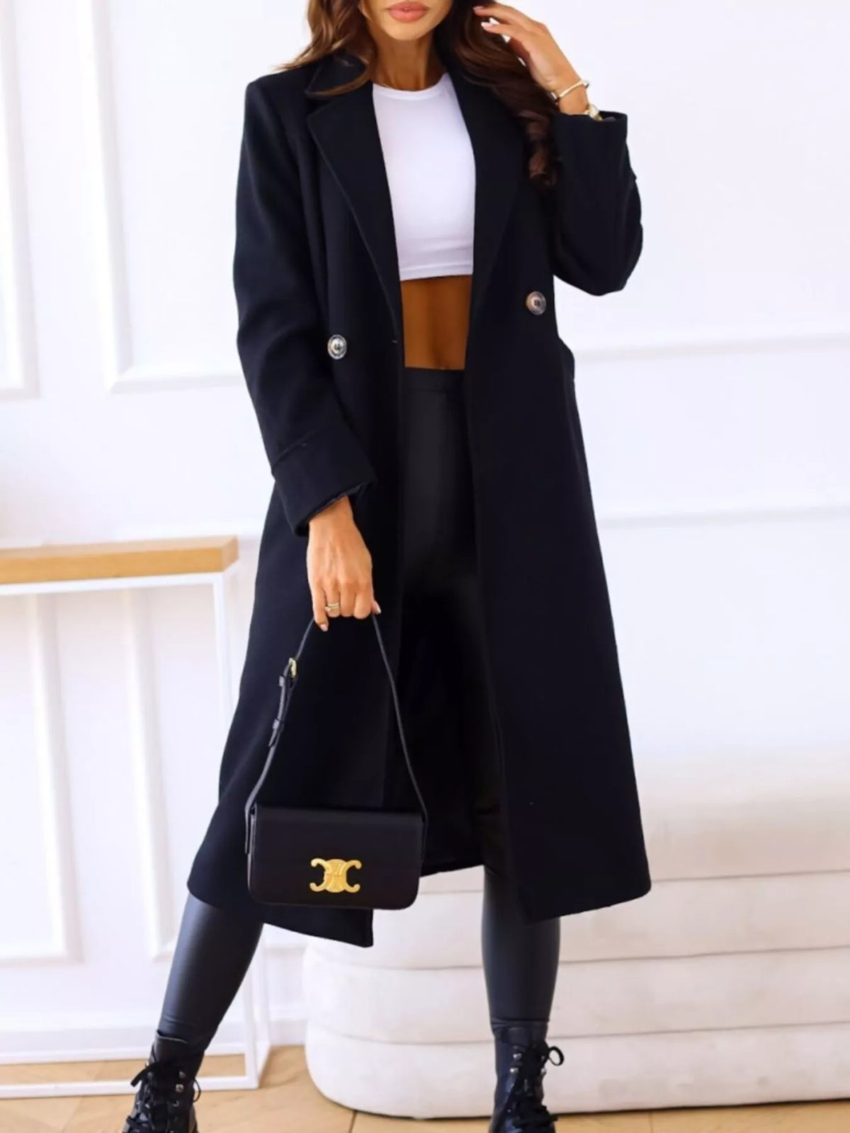 Lapel Collar Wool Blend Overcoat, view 14