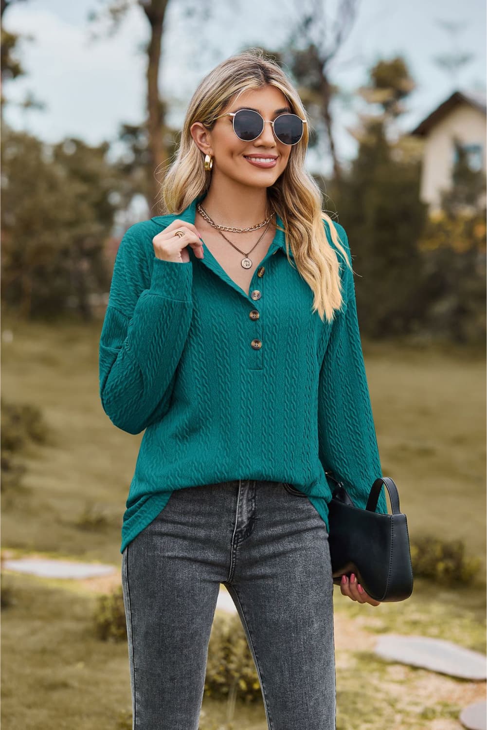 Collared Neck Long Sleeve Blouse, view 9