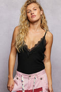 POL Lace Detail V-Neck Ribbed Cami - Lilixa.store