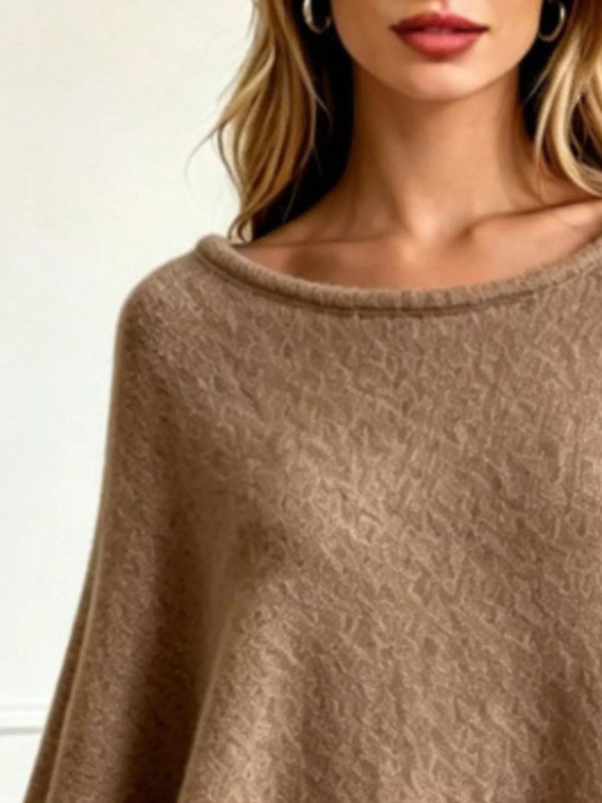 Asymmetrical Hem Knit Poncho - Lilixa.store