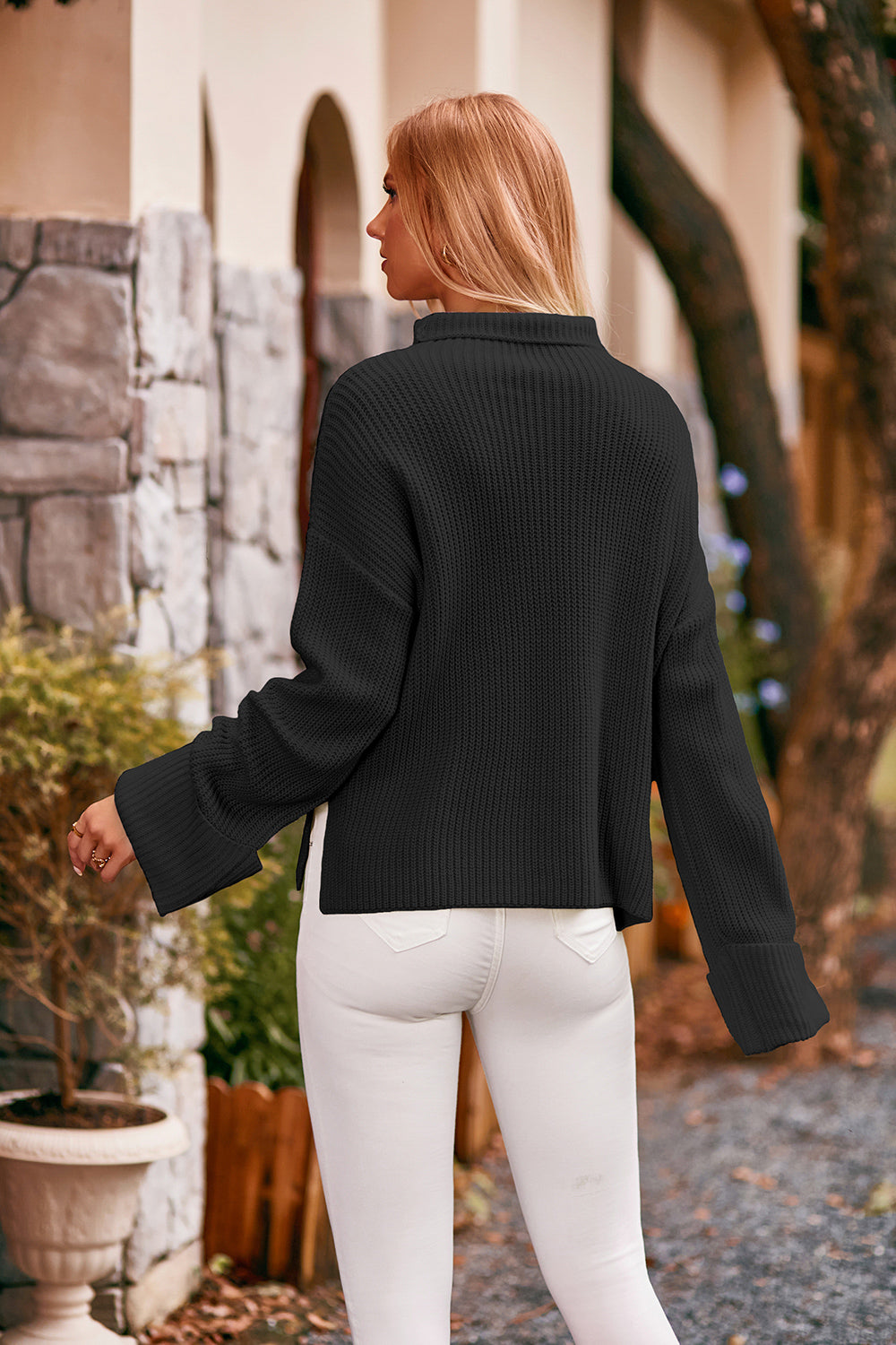 Mock Neck Drop Shoulder Sweater, view 4