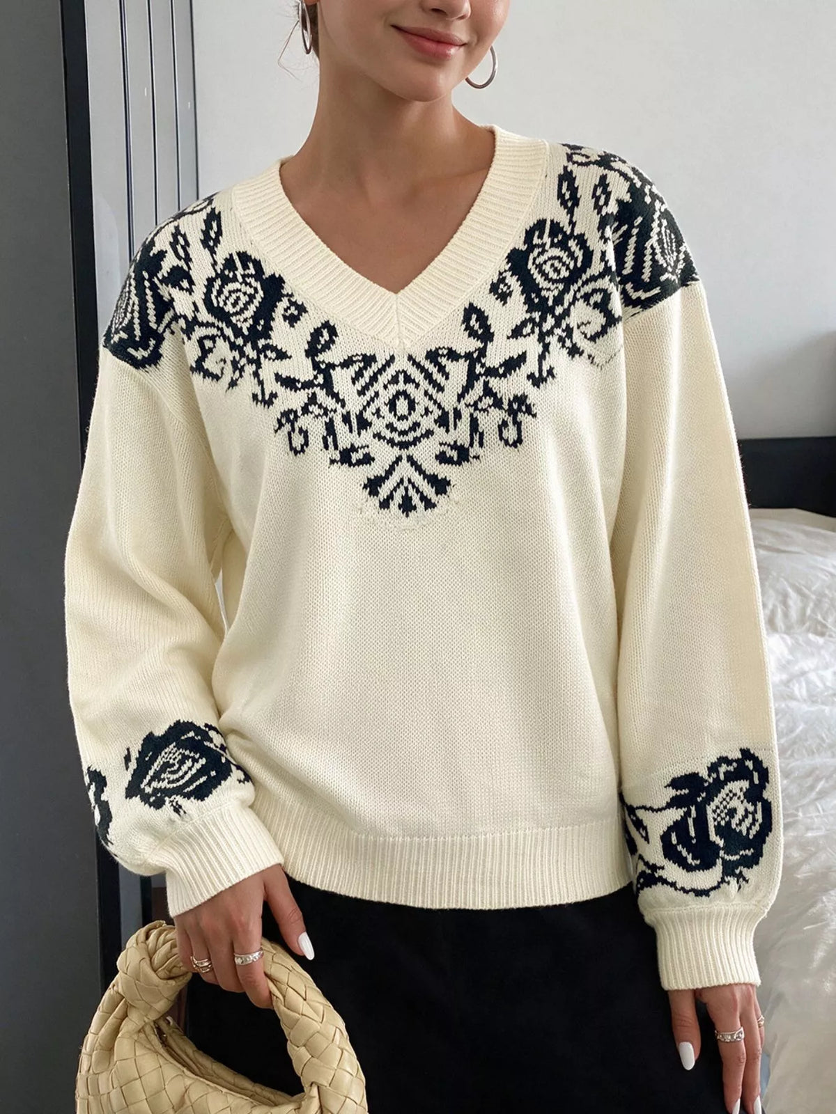 Floral Dropped Shoulder Sweater in Apricot, view 4