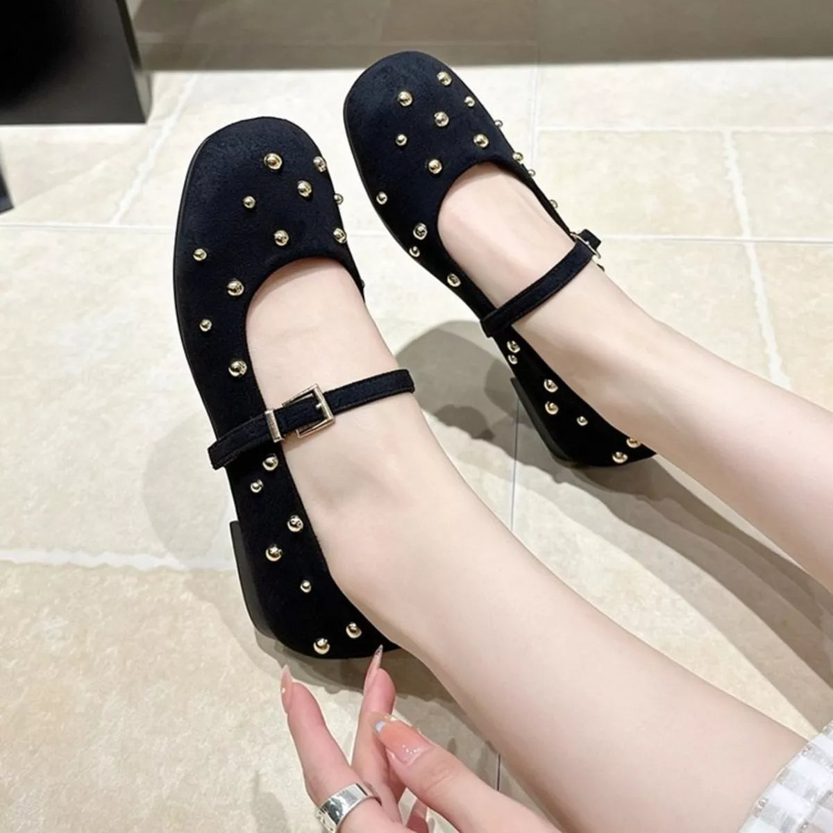 Studded Square Toe Slip-Ons - Lilixa.store