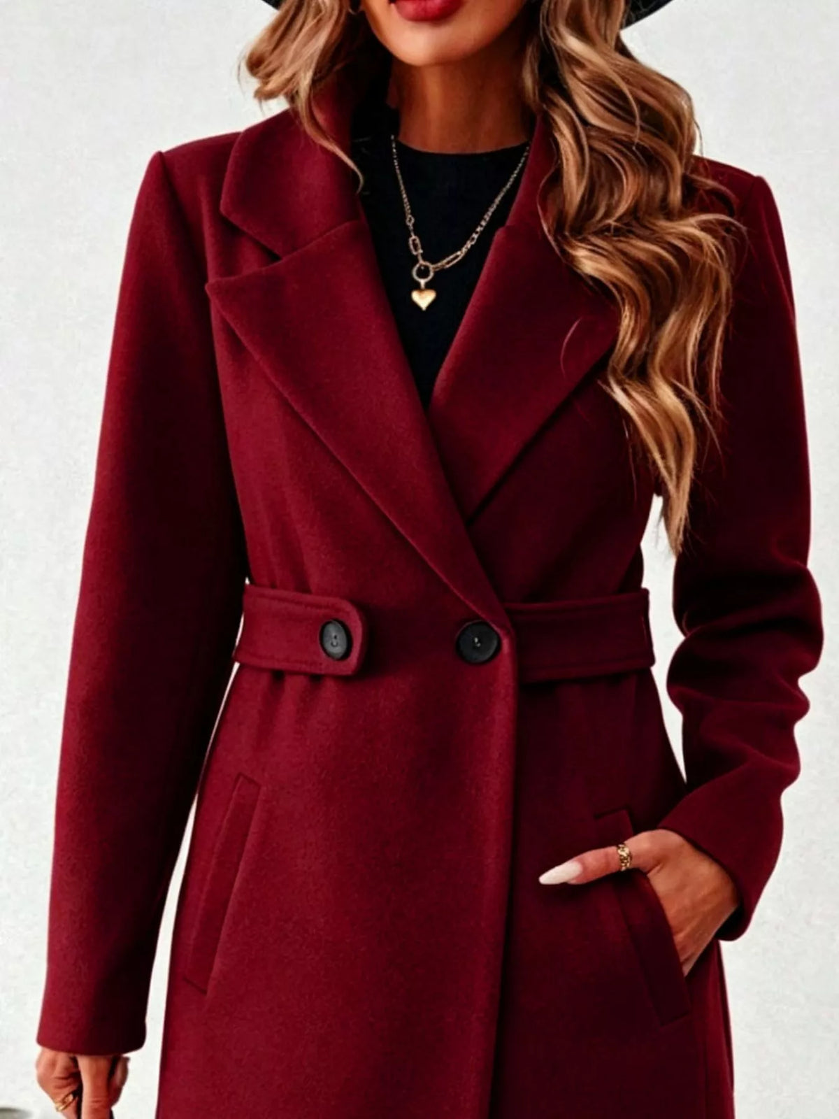 Full Size Elegant Lapel Collar Belted Coat with Pockets Plus Size, view 9