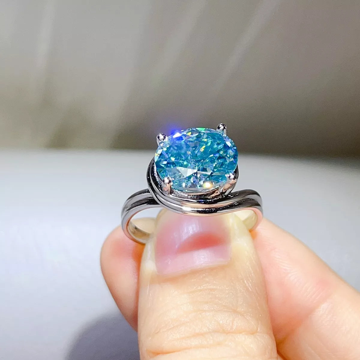 5 Carat 925 Sterling Silver Moissanite Ring in Pastel Blue, view 2