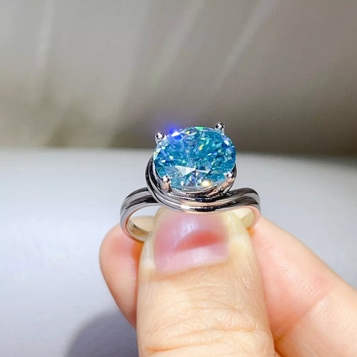 5 Carat 925 Sterling Silver Moissanite Ring in Pastel Blue, view 2