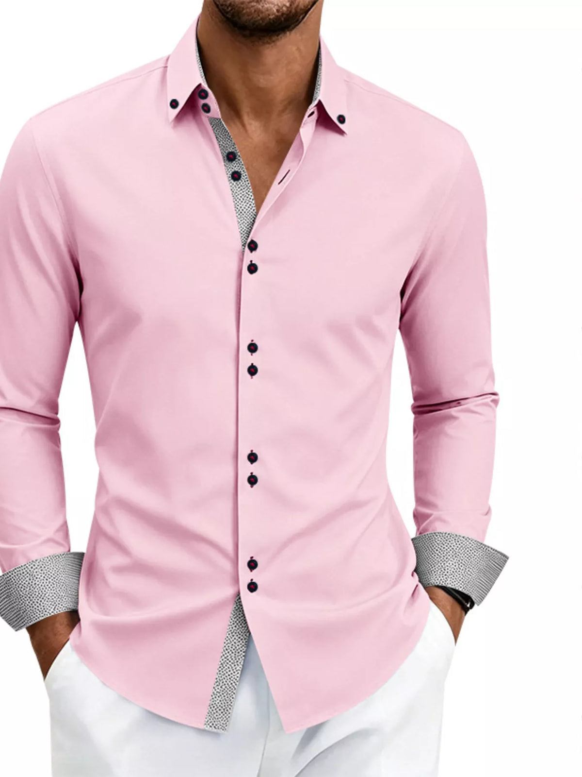 Men's Full Size Slim Fit Contrast Trim Shirt Plus Size - Lilixa.store