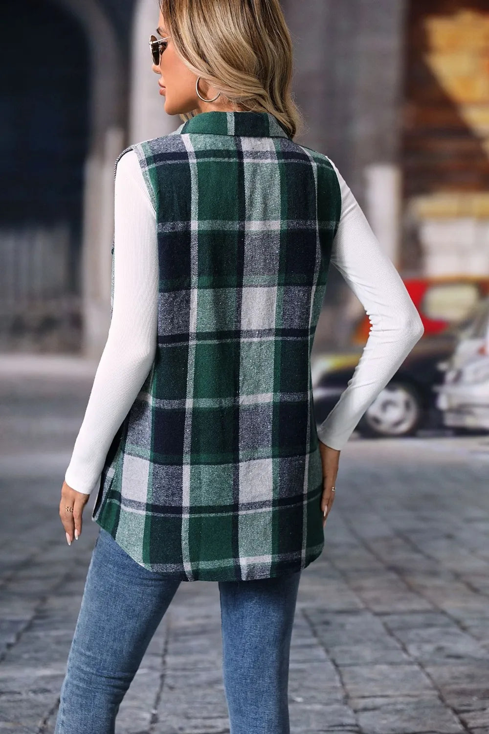 Plaid Button Up Vest Coat - Lilixa.store