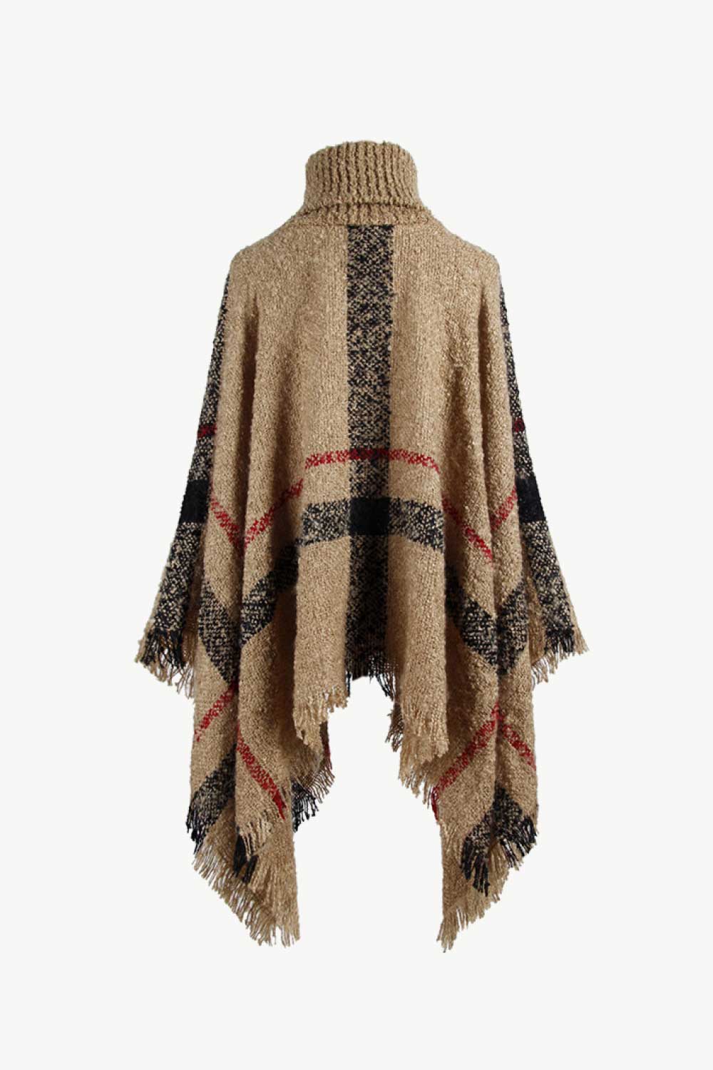 Plaid Turtleneck Raw Hem Poncho, view 12