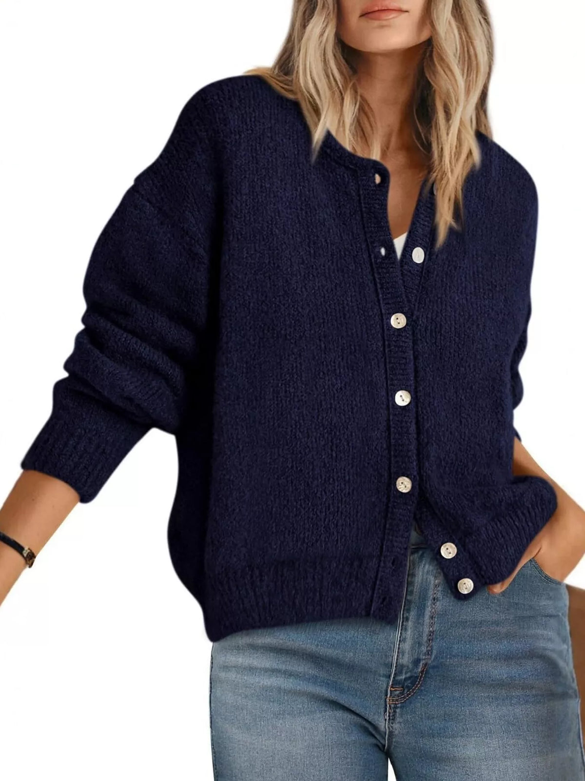 Button-Down Dropped Shoulder Cardigan - Lilixa.store