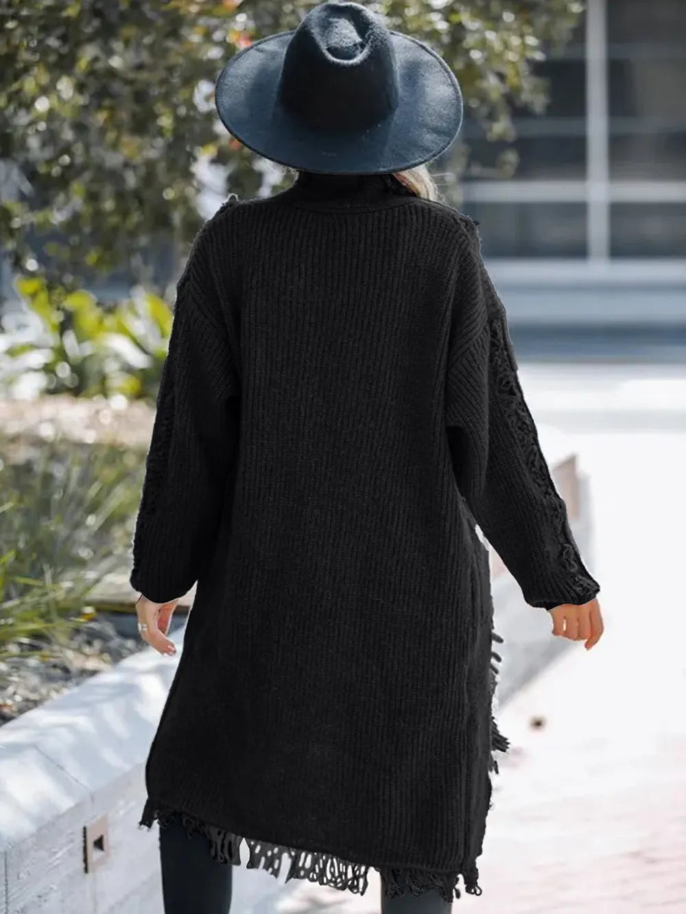 Fringe Open Front Long Sleeve Cardigan - Lilixa.store