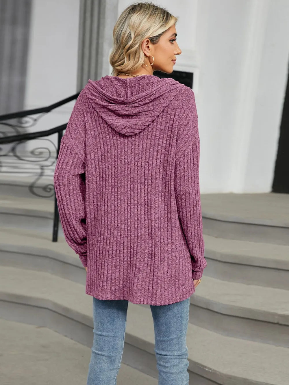 Half Button Long Sleeve Hooded Top - Lilixa.store