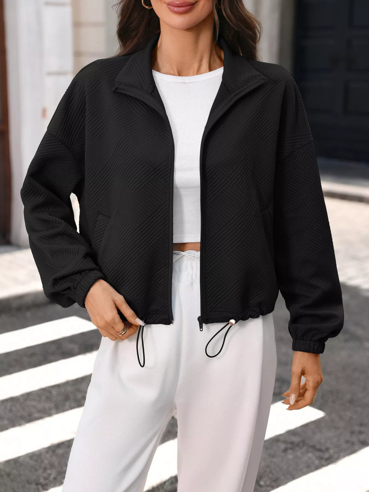 Textured Zip-Up Casual Jacket