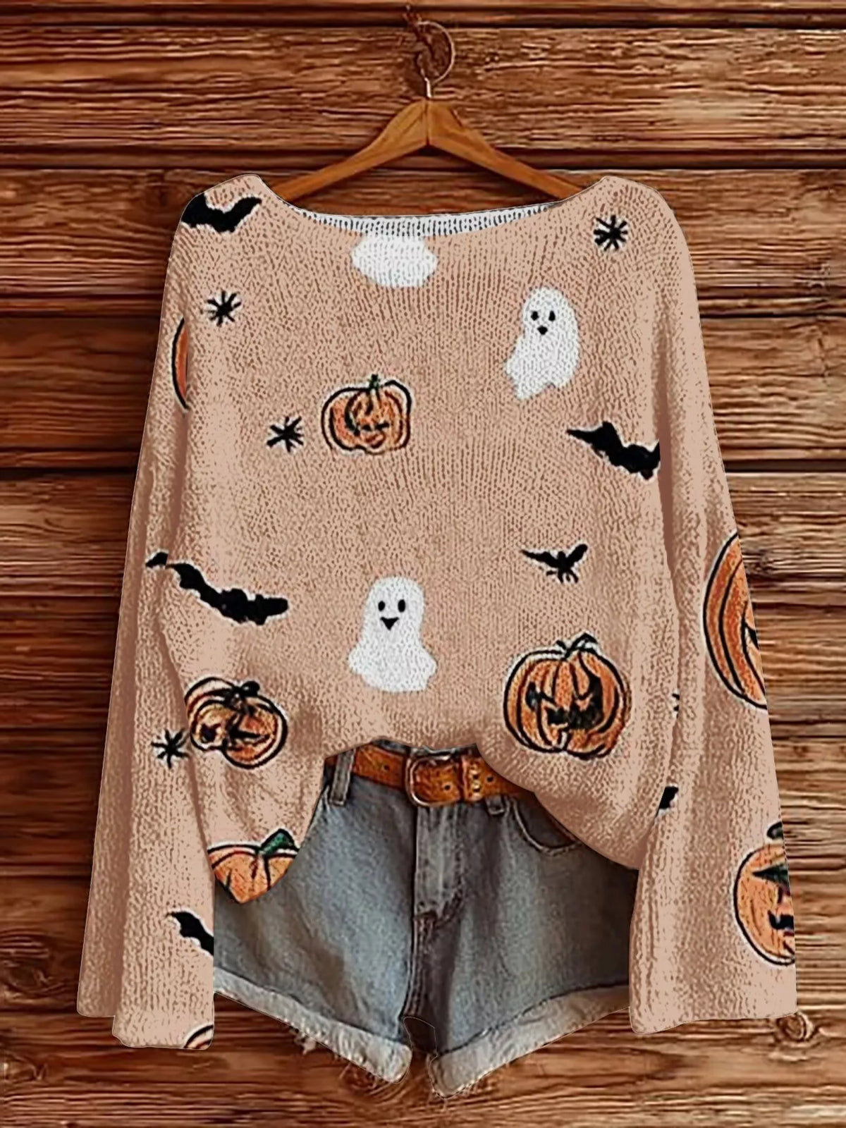 Full Size Halloween Graphic Boat Neck Sweater Plus Size - Lilixa.store