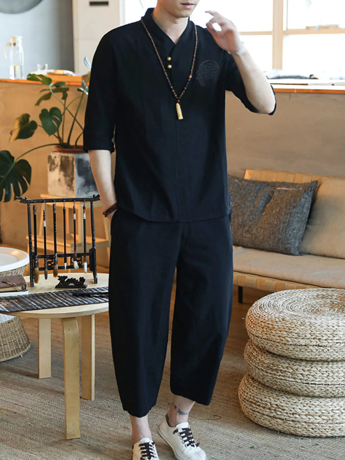 Men's Plus Size 3/4 Sleeve Top and Pants Set - Lilixa.store