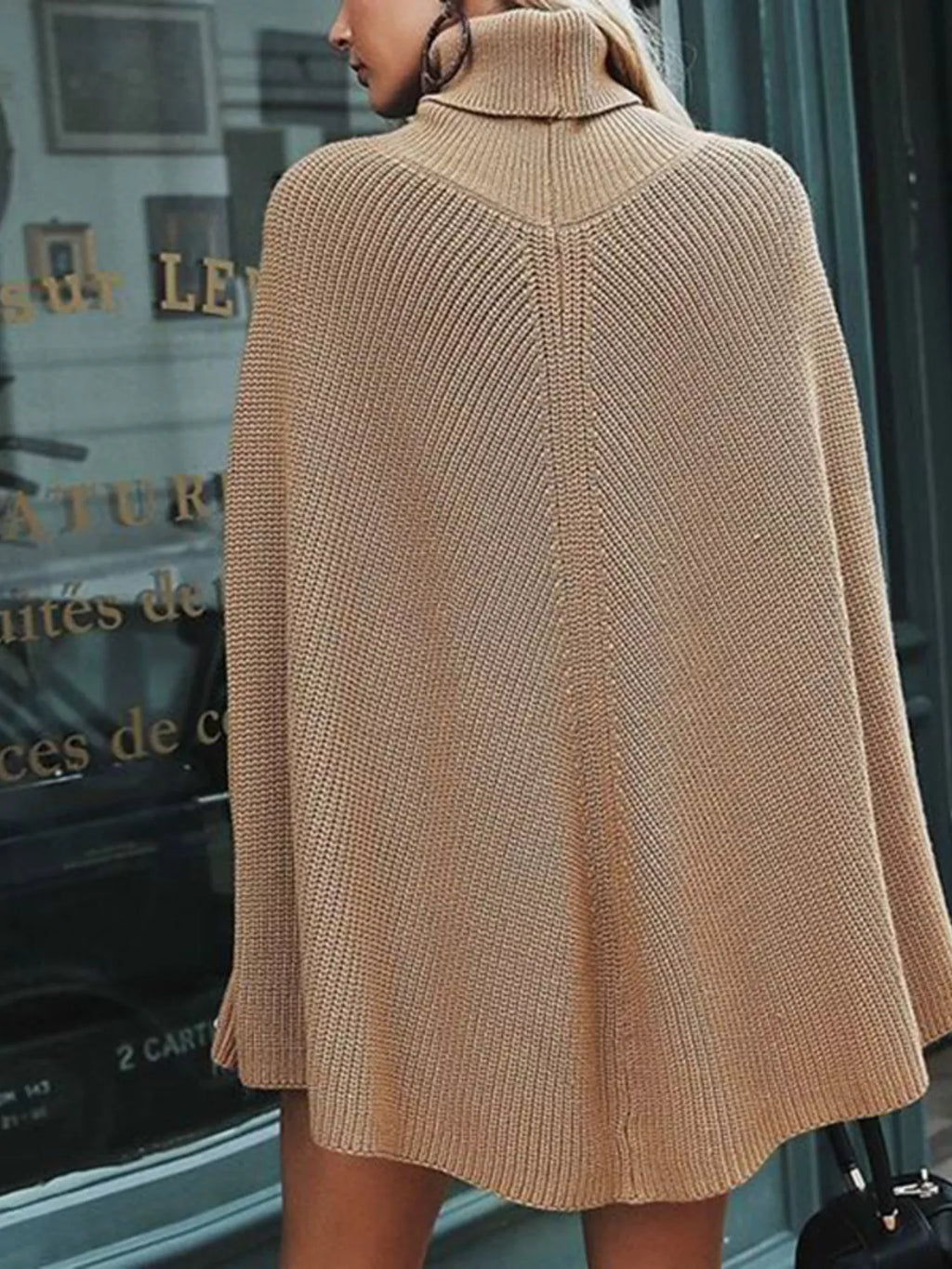Turtleneck Oversized Poncho Sweater - Lilixa.store