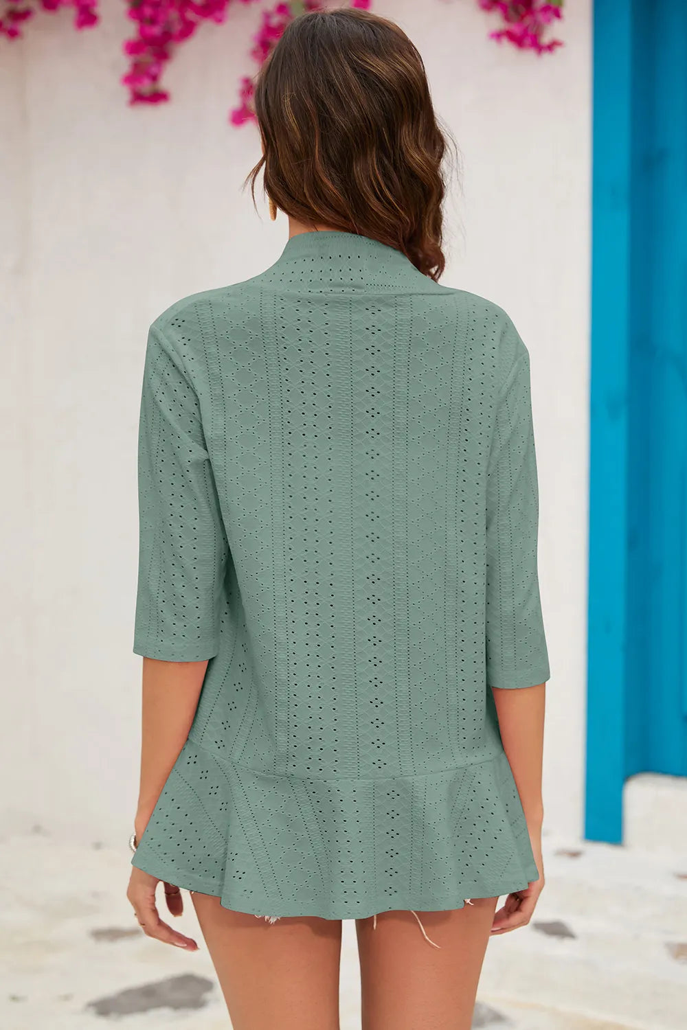 Eyelet Open Front Cardigan - Lilixa.store