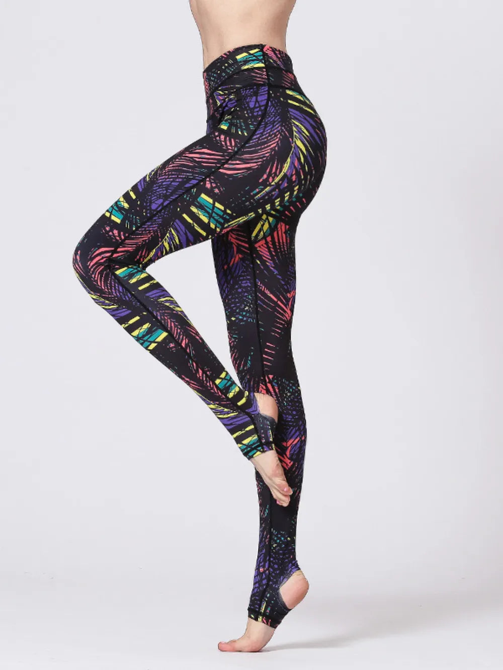 Printed Wide Waistband Active Leggings with Stirrups - Lilixa.store