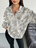 Quarter-Zip Printed Sweatshirt with Ribbed Cuffs - Lilixa.store