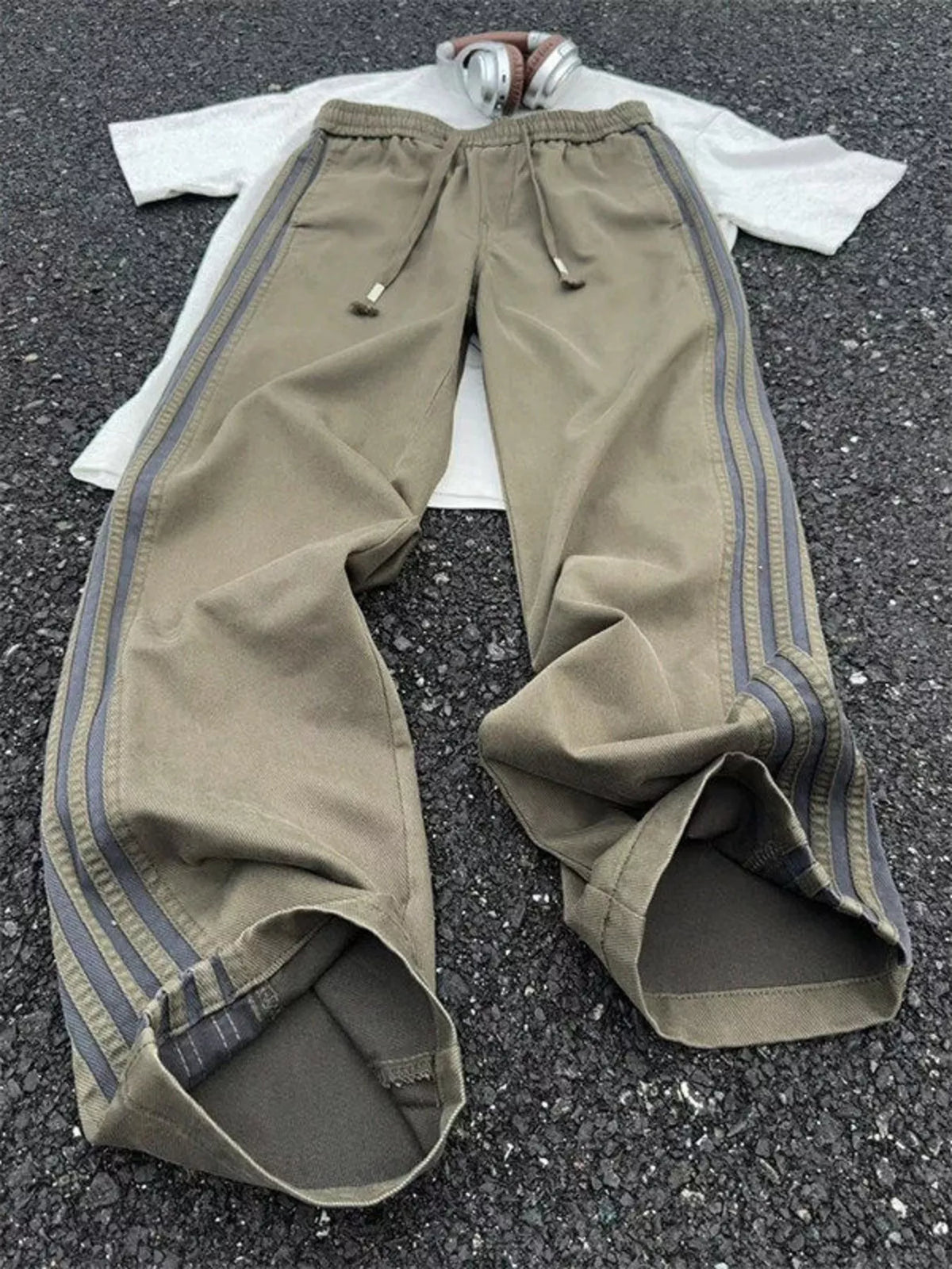Men's Plus Size Casual Striped Wide-Leg Pants