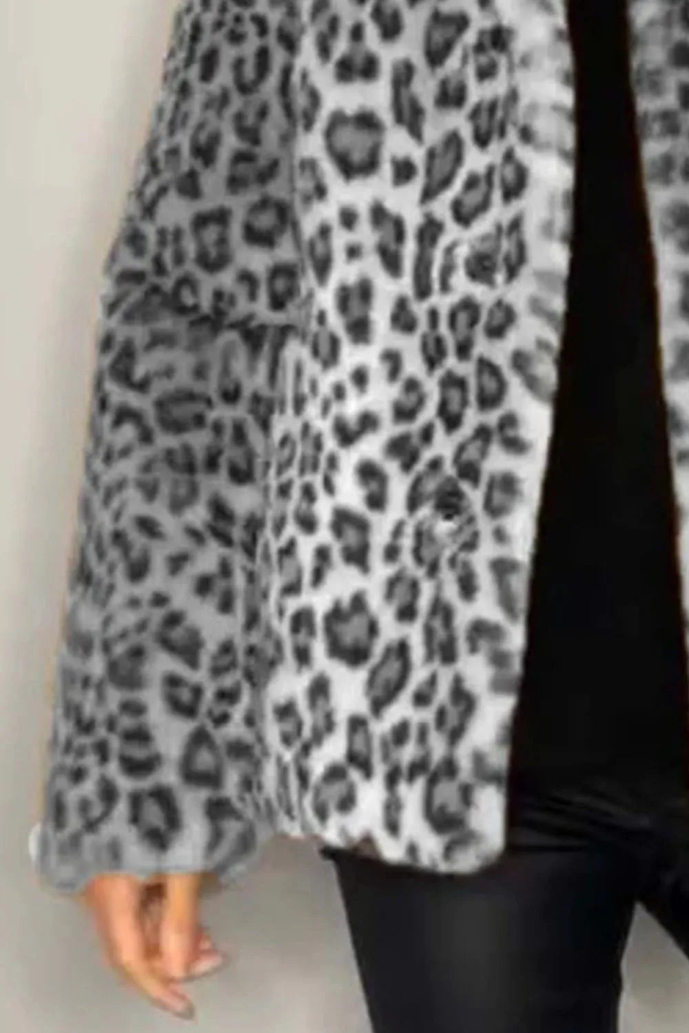 Full Size Leopard Furry Collared Neck Long Sleeve Coat, view 5