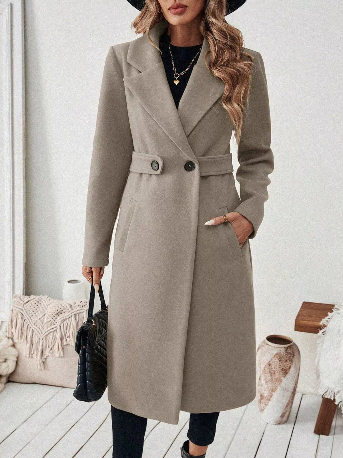 One Button Lapel Collar Overcoat - Lilixa.store