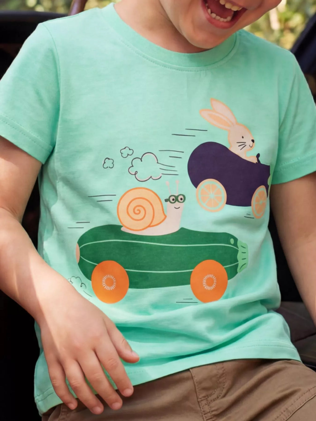 Children's Snail and Bunny Race Graphic Short Sleeve T-Shirt - Lilixa.store