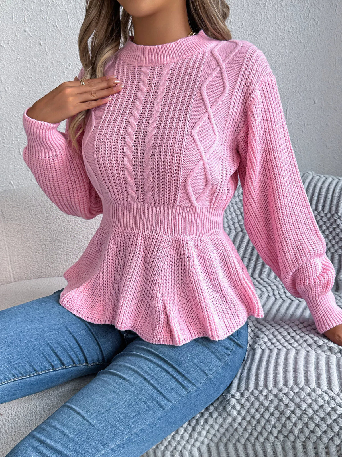 Cable Knit Peplum Sweater