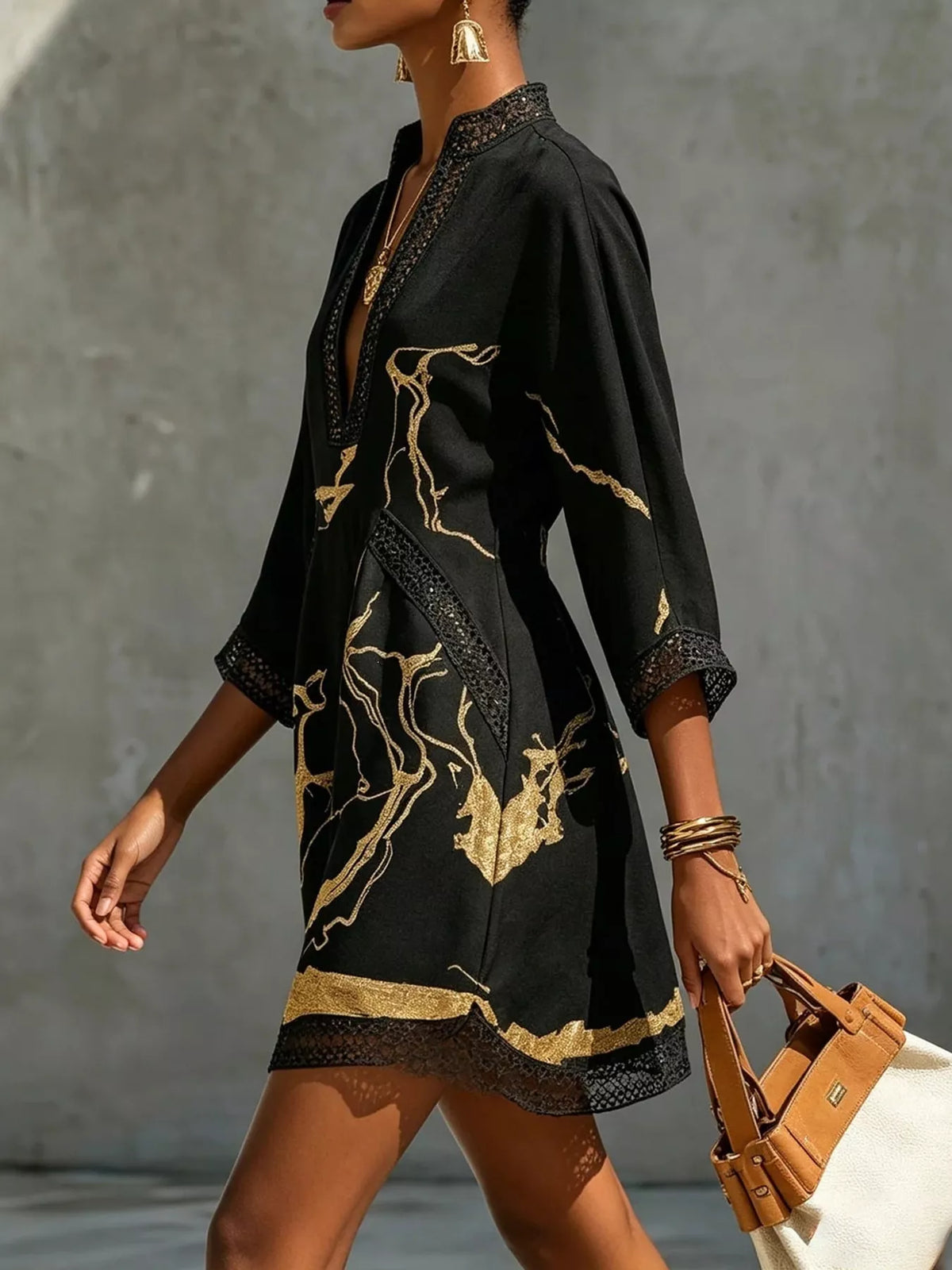 Notched 3/4 Sleeve Mini Dress, view 15