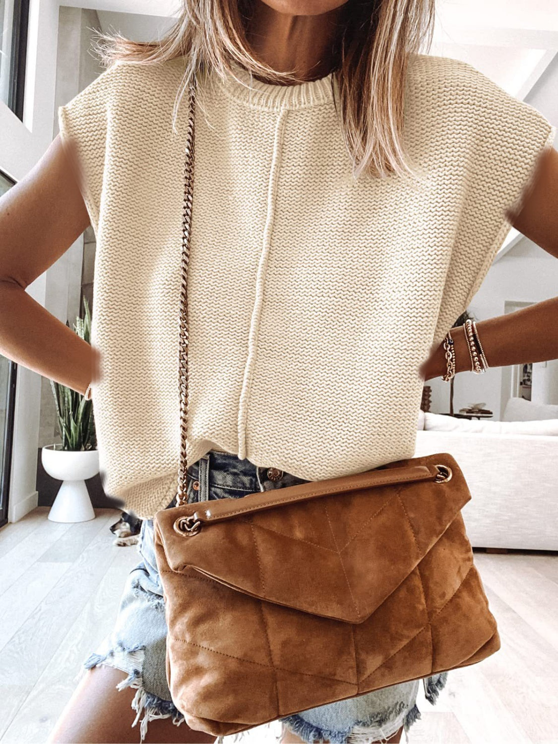 Cap Sleeve Sweater Vest in Ivory
