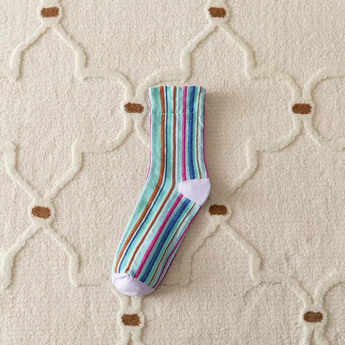 Multi-Color Striped Cotton Crew Socks